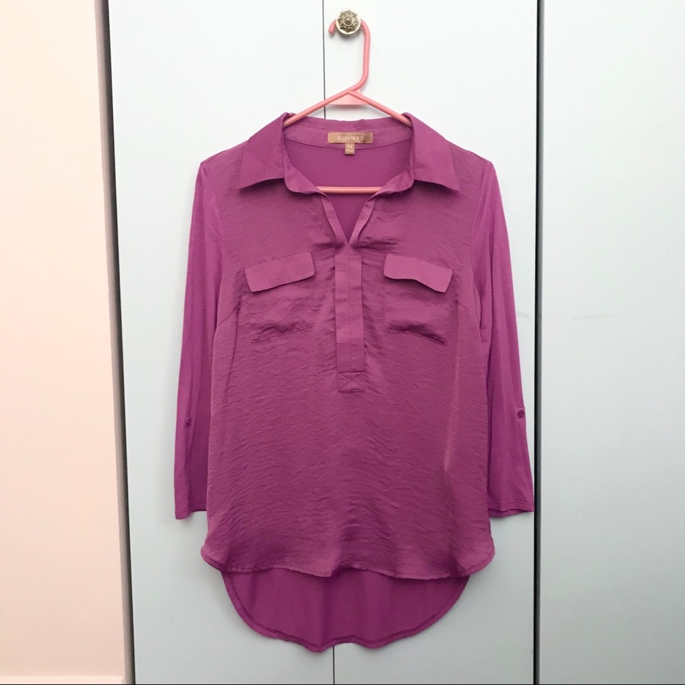 Ellen Tracy Purple 3/4 Sleeve Collar Tunic